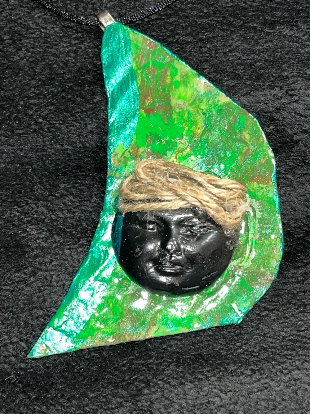 OOAK Handmade Double-Sided Resin Face Statement Pendant Necklace